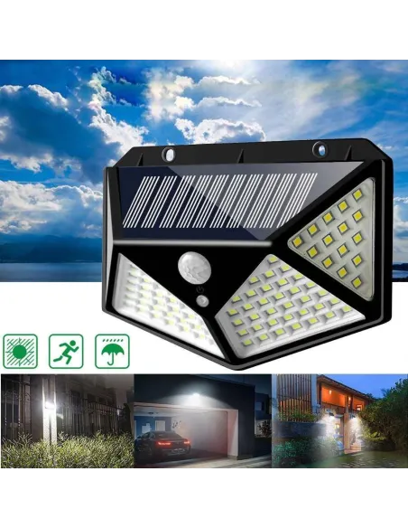 Set 3 x Lampa 100 LED cu panou solar, senzor de miscare