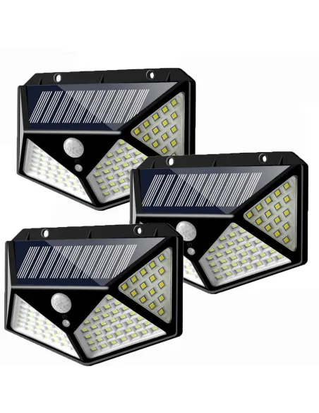 Set 3 x Lampa 100 LED cu panou solar, senzor de miscare