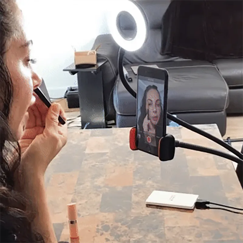 Suport selfie pentru telefon cu iluminare LED, prindere birou