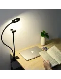Suport selfie pentru telefon cu iluminare LED, prindere birou