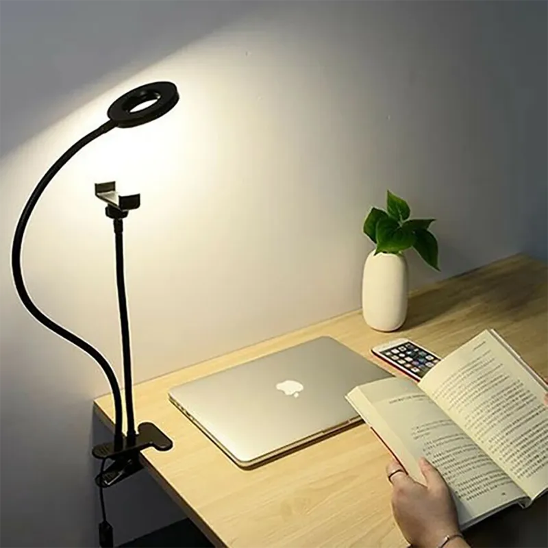 Suport selfie pentru telefon cu iluminare LED, prindere birou