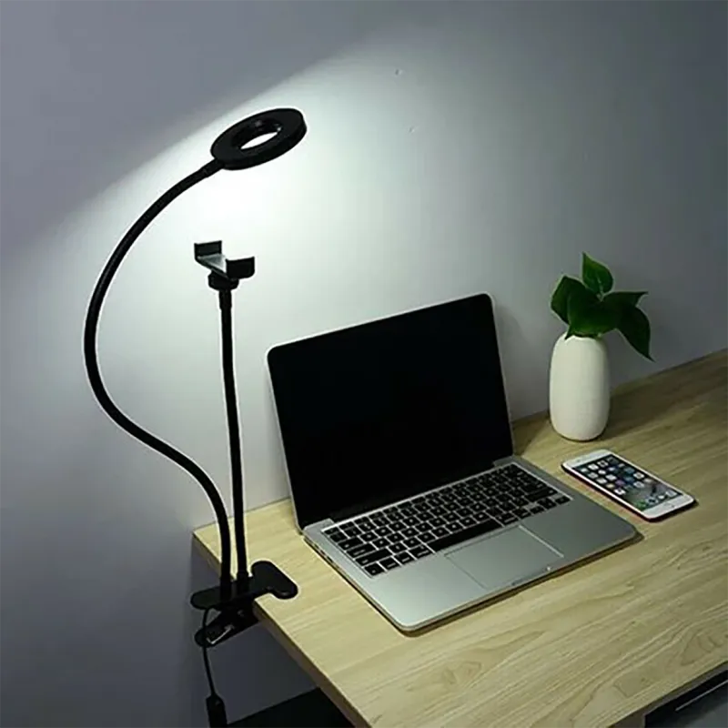 Suport selfie pentru telefon cu iluminare LED, prindere birou