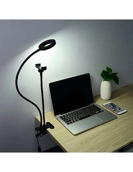 Suport selfie pentru telefon cu iluminare LED, prindere birou