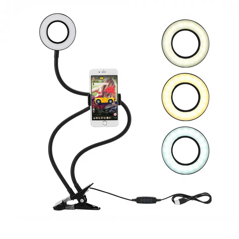 Suport selfie pentru telefon cu iluminare LED, prindere birou