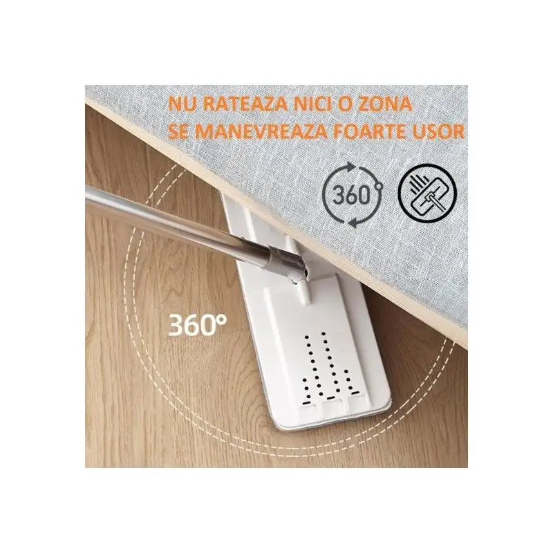 Mop plat cu rotire 360º,Galeata cu 2 cuve spalare si stoarecere