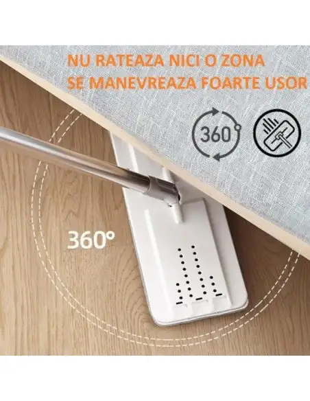 Mop plat cu rotire 360º,Galeata cu 2 cuve spalare si stoarecere