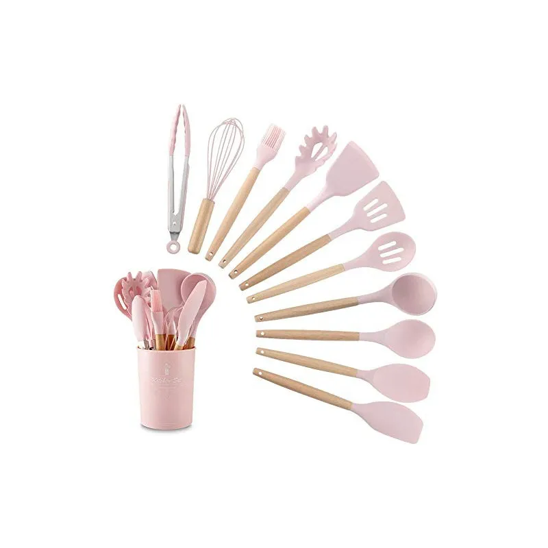 Set 12 ustensile de bucatarie, Antiaderente, Silicon, Maner din