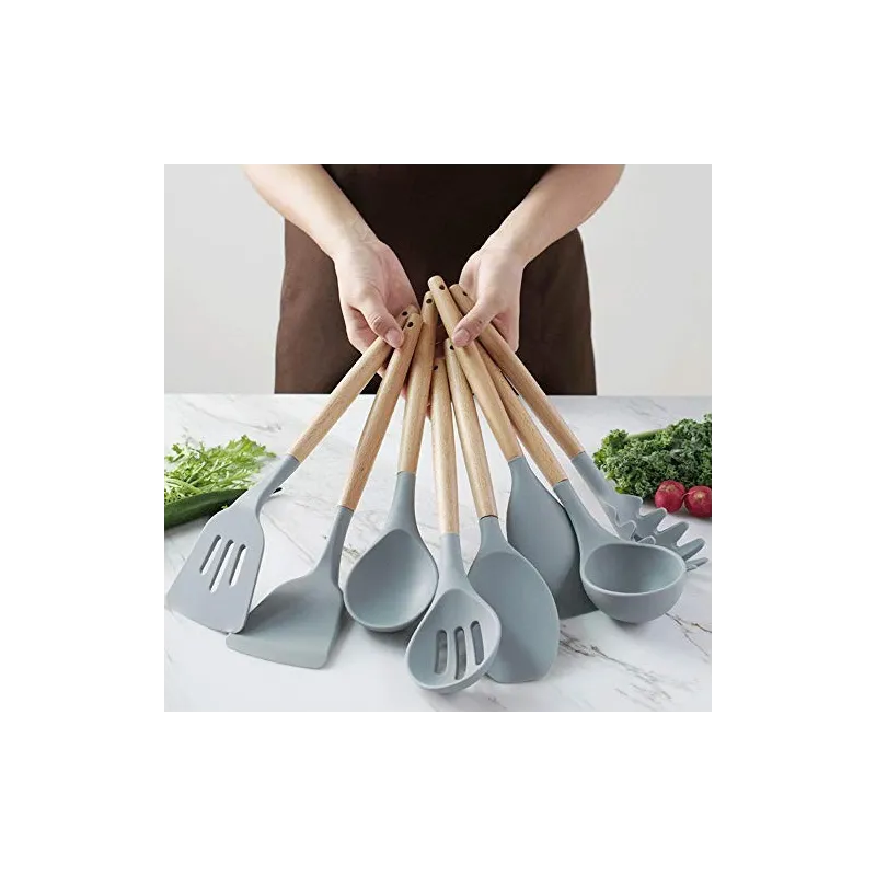 Set 12 ustensile de bucatarie, Antiaderente, Silicon, Maner din