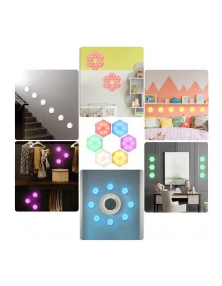 Set 6 lampi hexagon RGB cu telecomanda si senzor tactil