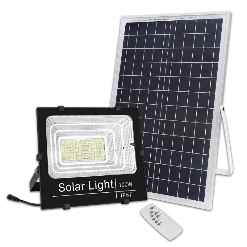 Proiector LED 100W cu panou solar, telecomanda inclusa