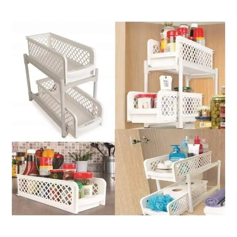 Etajera cu 2 rafturi culisante, Alb red-mag.ro