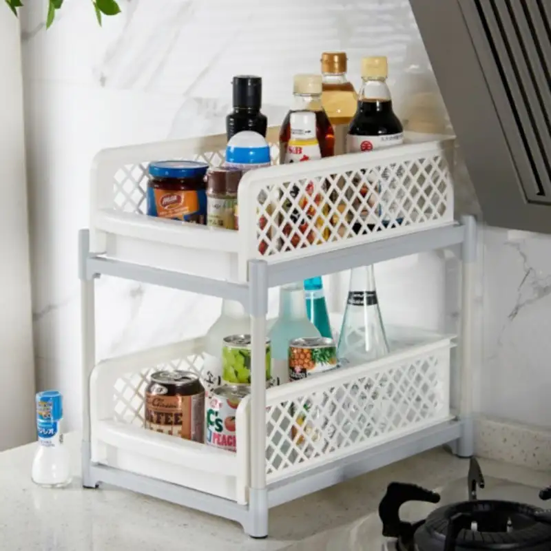 Etajera cu 2 rafturi culisante, Alb red-mag.ro