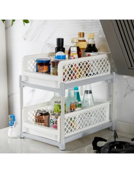 Etajera cu 2 rafturi culisante, Alb red-mag.ro