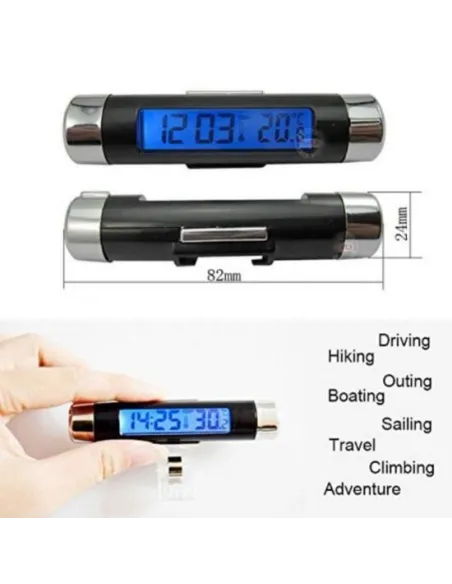 Ceas digital iluminat cu termometru pentru autovehicul