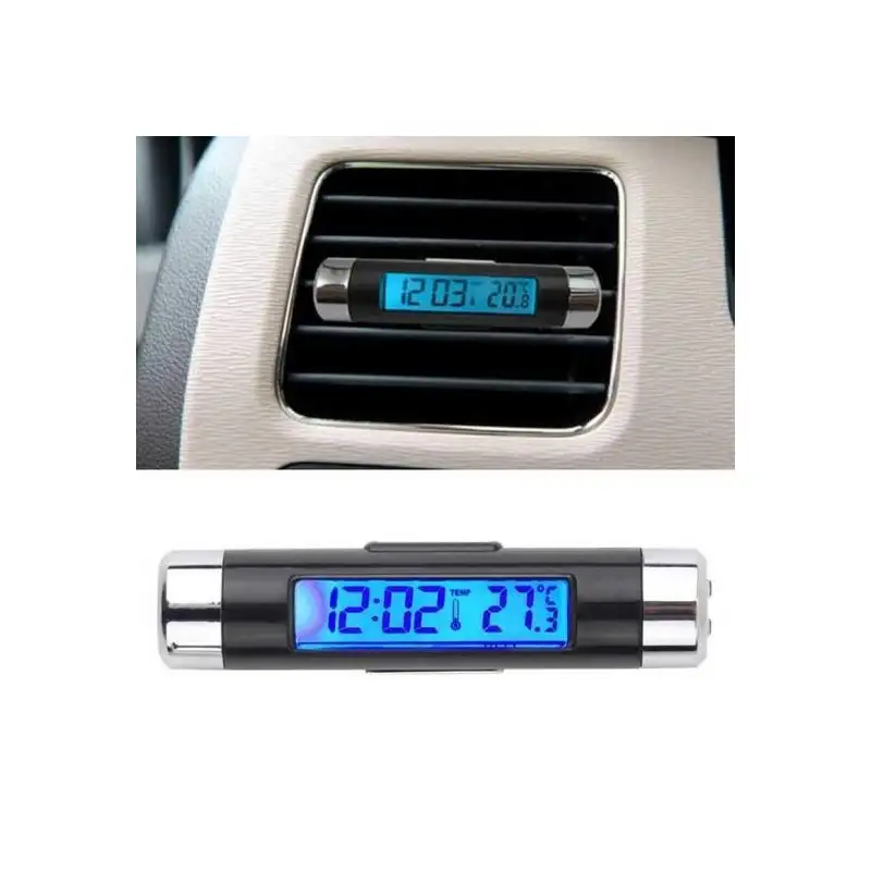 Ceas digital iluminat cu termometru pentru autovehicul