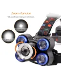 Lanterna frontala 5 x Led Cree XML, T6, frontala, cu lupa + 2x