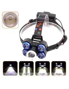 Lanterna frontala 5 x Led Cree XML, T6, frontala, cu lupa + 2x 2