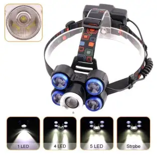 Lanterna frontala 5 x Led Cree XML, T6, frontala, cu lupa + 2x 2