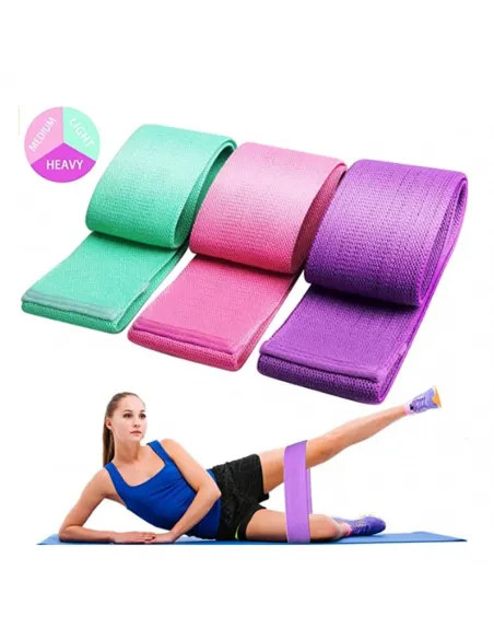 Set 3 benzi elastice fitness, din bumbac si latex, 3 niveluri