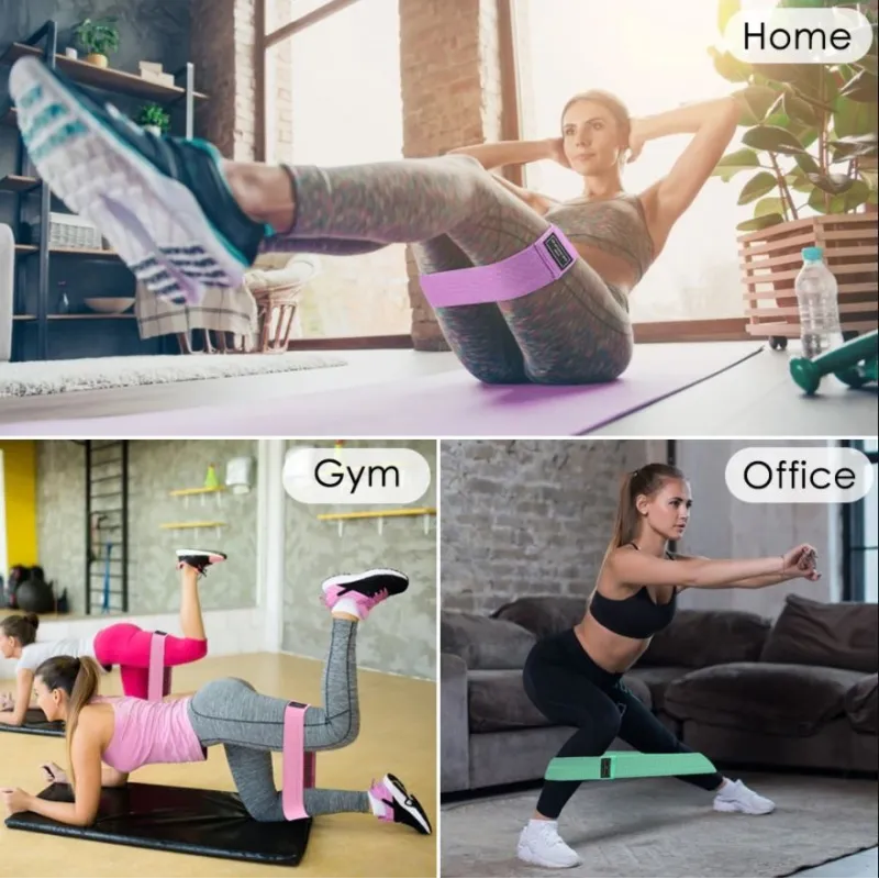 Set 3 benzi elastice fitness, din bumbac si latex, 3 niveluri