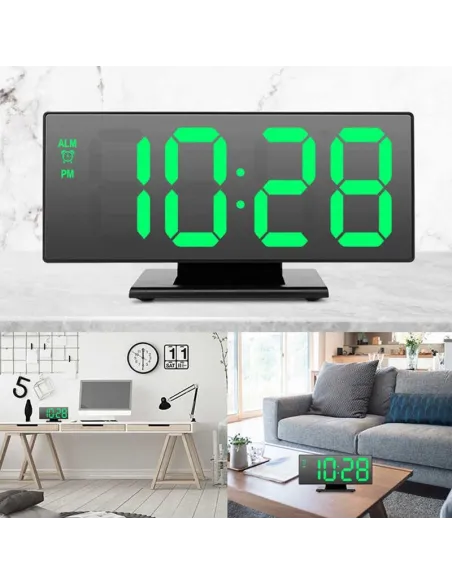 Ceas digital LED cu oglinda, litere mari, USB, temperatura