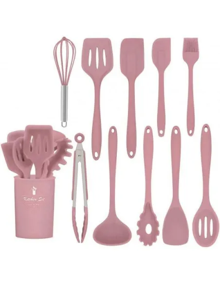 Set 11 ustensile din silicon, pentru gatit - Roz