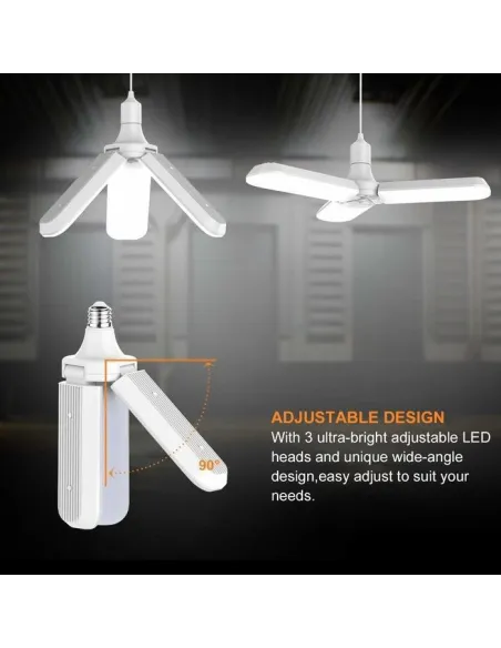 Lampa LED cu 3 brate mobile ajustabile, E27 6500K 45W, Alb Rece
