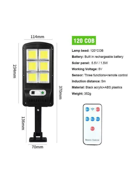 Proiector solar 120 COB LED cu telecomanda red-mag.ro