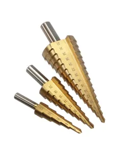 Set 3 x Burghiu conic metal in trepte, spiral conic 4-32 mm 2