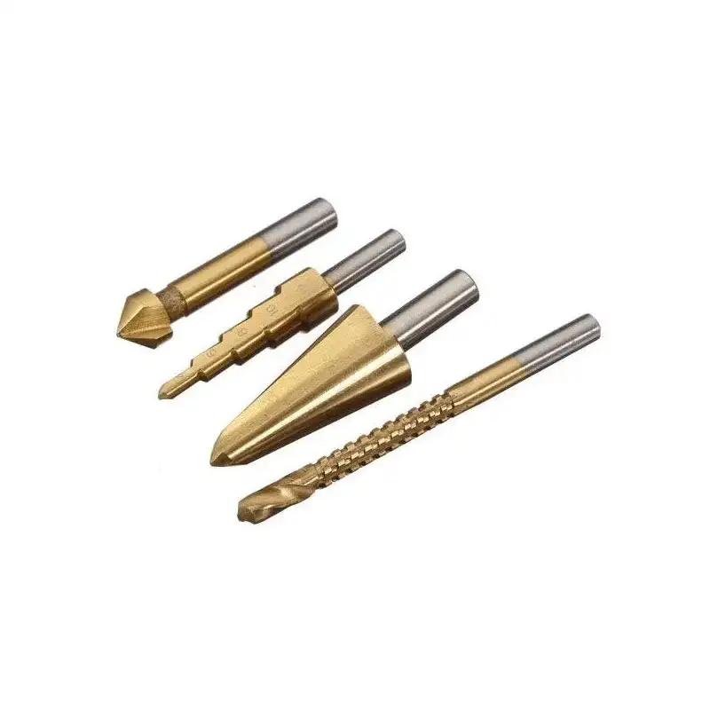 Set 4 x Burghiu HSS conic metal in trepte, spiral conic