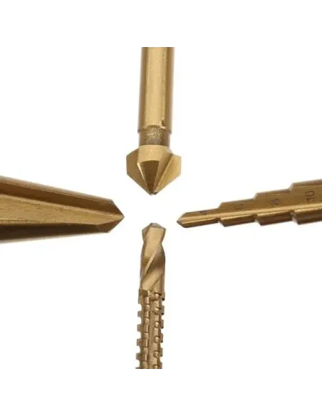 Set 4 x Burghiu HSS conic metal in trepte, spiral conic