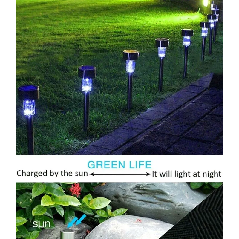 10 buc Lampi solare gradina, LED, exterior din oțel inoxidabil