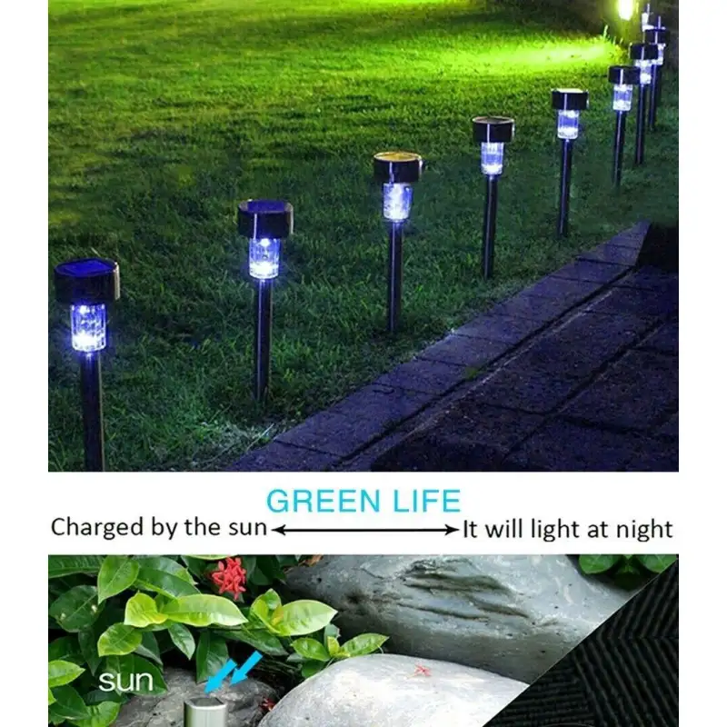 10 buc Lampi solare gradina, LED, exterior din oțel inoxidabil