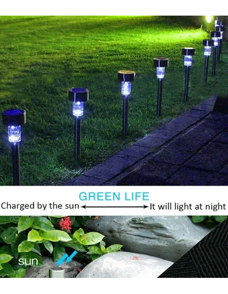 10 buc Lampi solare gradina, LED, exterior din oțel inoxidabil