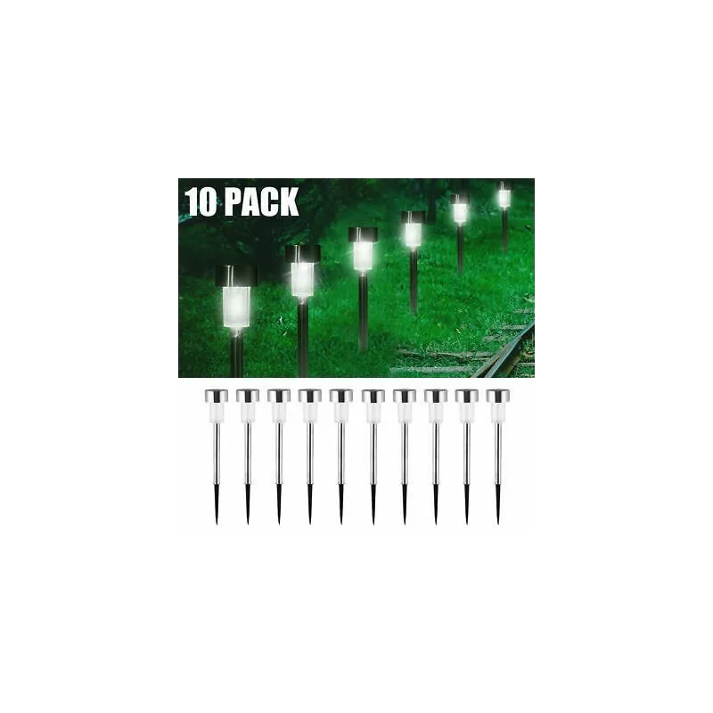 10 buc Lampi solare gradina, LED, exterior din oțel inoxidabil