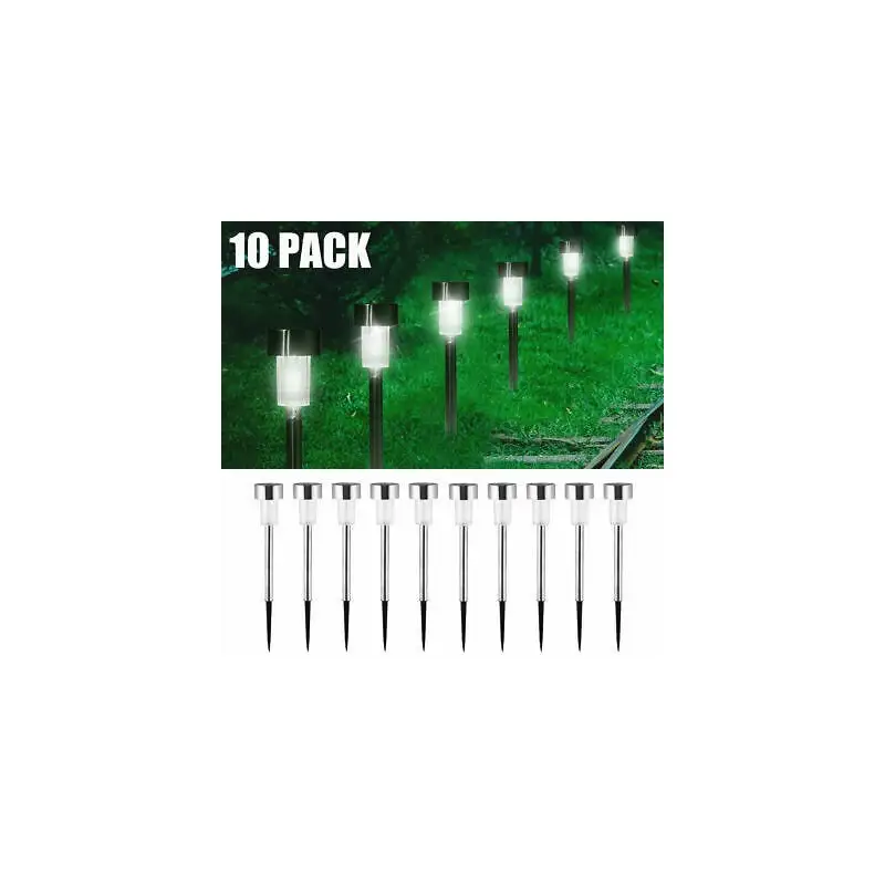 10 buc Lampi solare gradina, LED, exterior din oțel inoxidabil