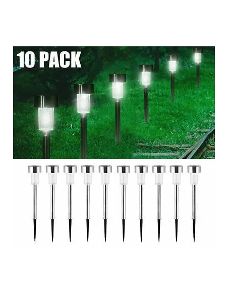 10 buc Lampi solare gradina, LED, exterior din oțel inoxidabil