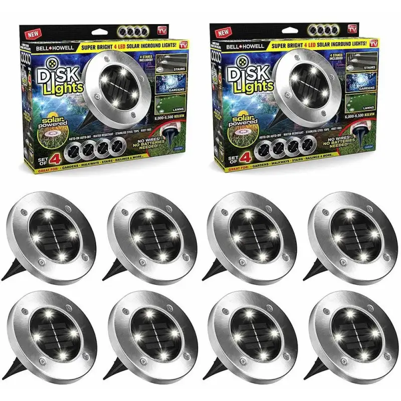 Set 8 x lampa solara cu 4 LED si senzor de lumina cu fixare in