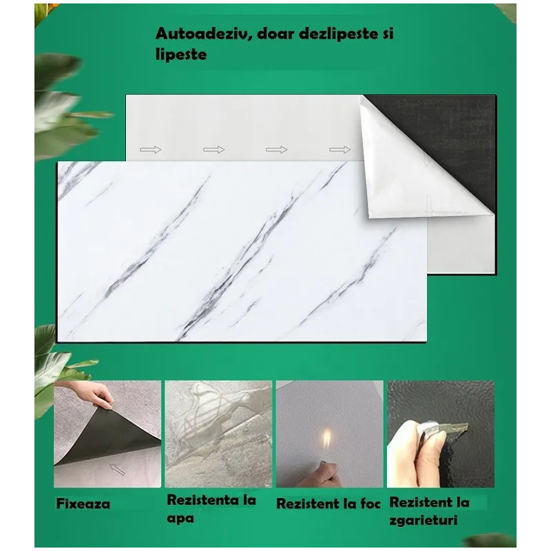 10 x Placi autoadezive tip marmura, impermeabile, dimensiune