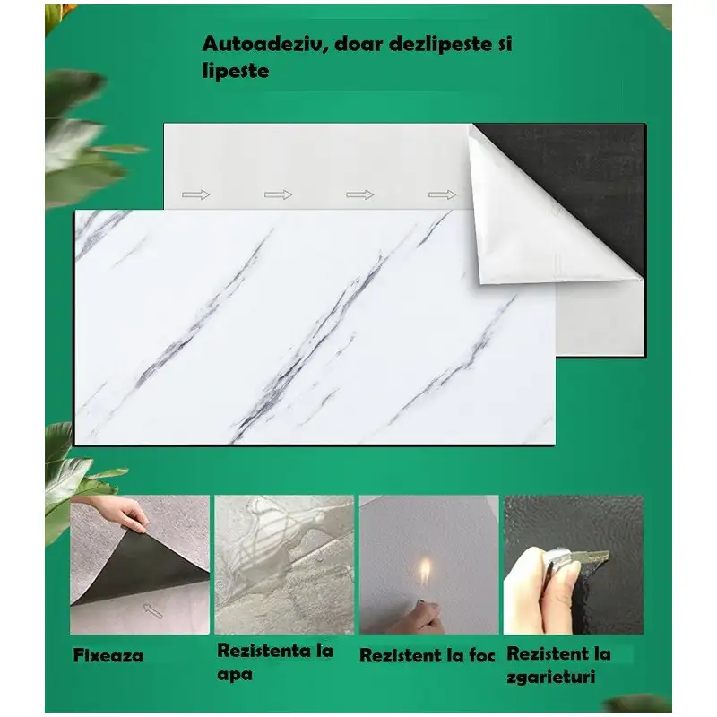 10 x Placi autoadezive tip marmura, impermeabile, dimensiune