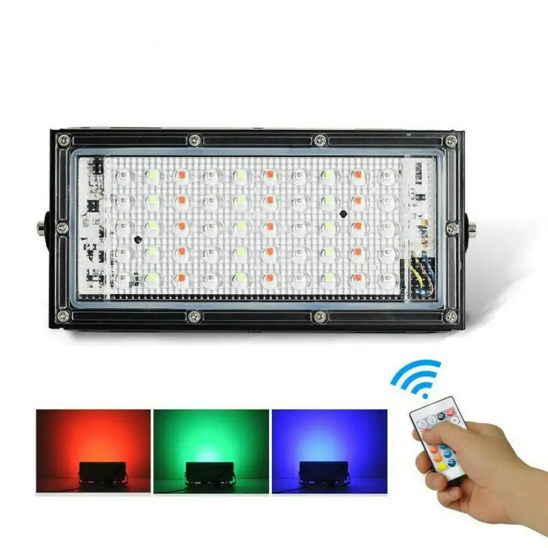 Proiector exterior cu lumina alba si RGB, 50 LED, 50W