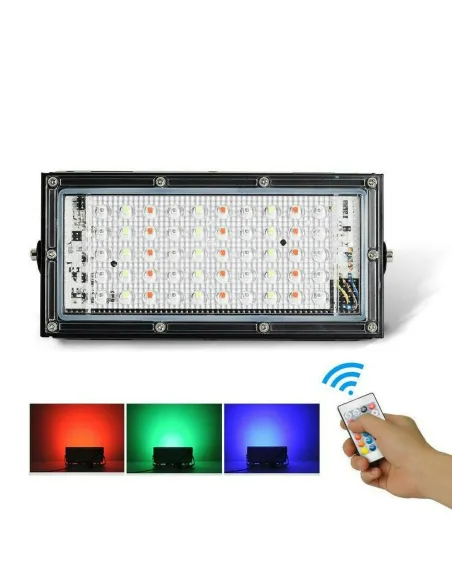 Proiector exterior cu lumina alba si RGB, 50 LED, 50W