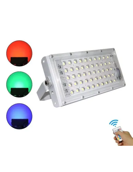 Proiector exterior cu lumina alba si RGB, 50 LED, 50W