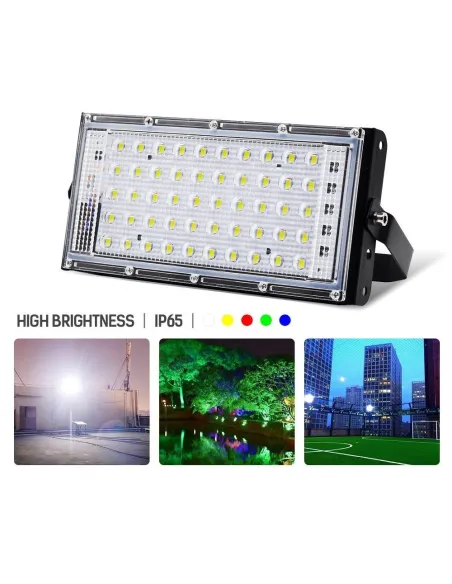 Proiector exterior cu lumina alba si RGB, 50 LED, 50W