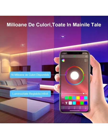 Kit Banda LED RGB Andowl,5 Metri,Sincroniza Muzica,Bluetooth