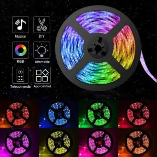 Kit Banda LED RGB Andowl,5 Metri,Sincroniza Muzica,Bluetooth 2