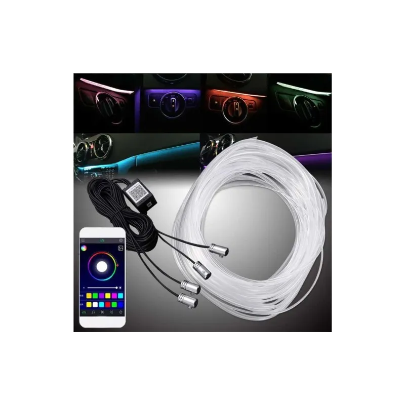 Lumini ambientale auto 6M neon RGB, aplicatie prin Bluetooth