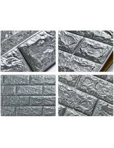Set 5 x Tapet adeziv caramida gri, 77 x 70 cm, spuma moale 3D 2
