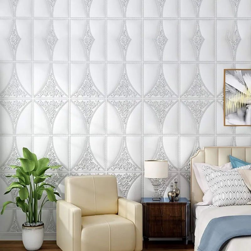 Set 5 x Tapet adeziv White Roses, 77 x 70 cm, spuma moale 3D