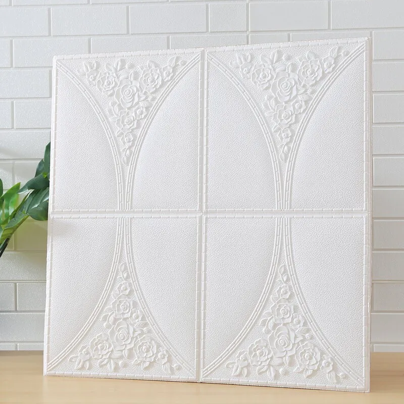 Set 5 x Tapet adeziv White Roses, 77 x 70 cm, spuma moale 3D